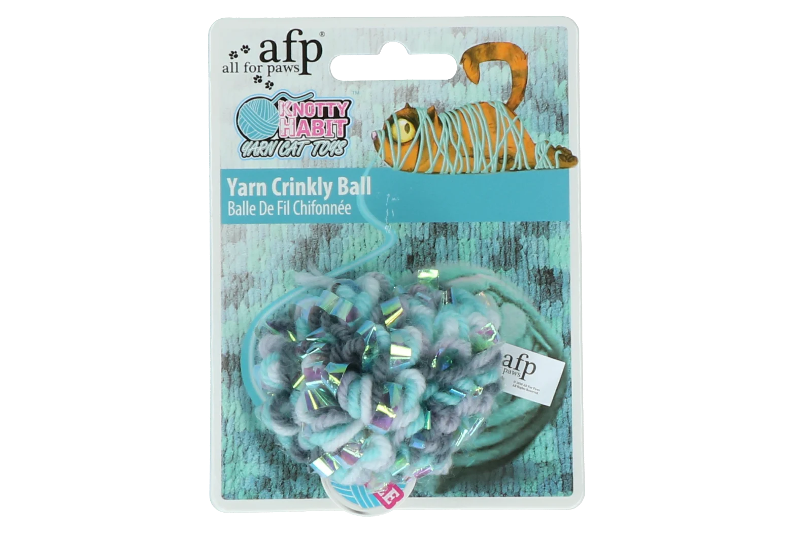 Balle pour chat en fil avec herbe à chat et bruit de froissement, 7 x 7 x 7 cm – AFP Knotty Habit - Yarn Crinkly Ball – Image 2