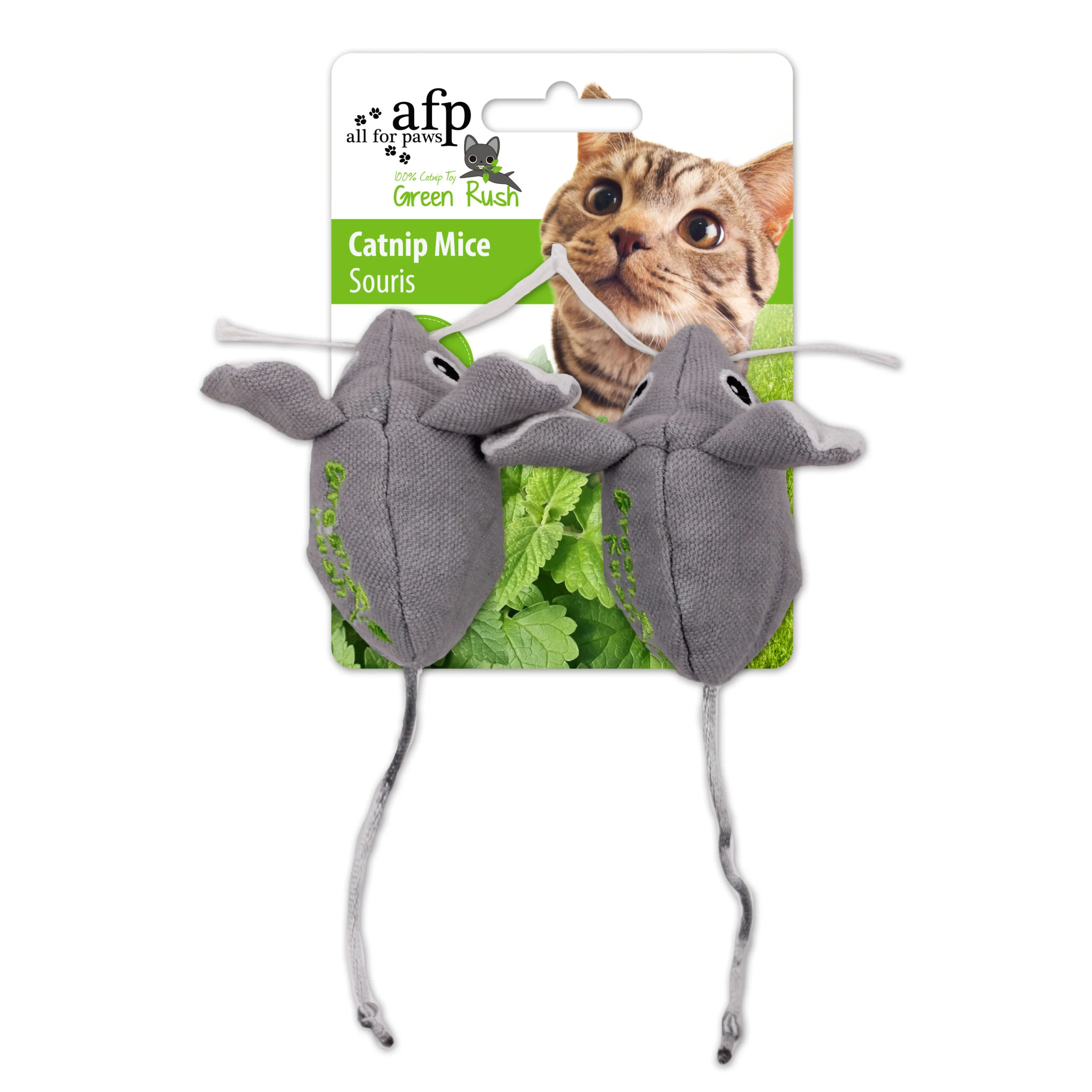 AFPK2421.jpg Souris jouets pour chats avec herbe à chat canadienne, 7 cm, 2 pièces – AFP Green Rush - Catnip Mice – Image 1