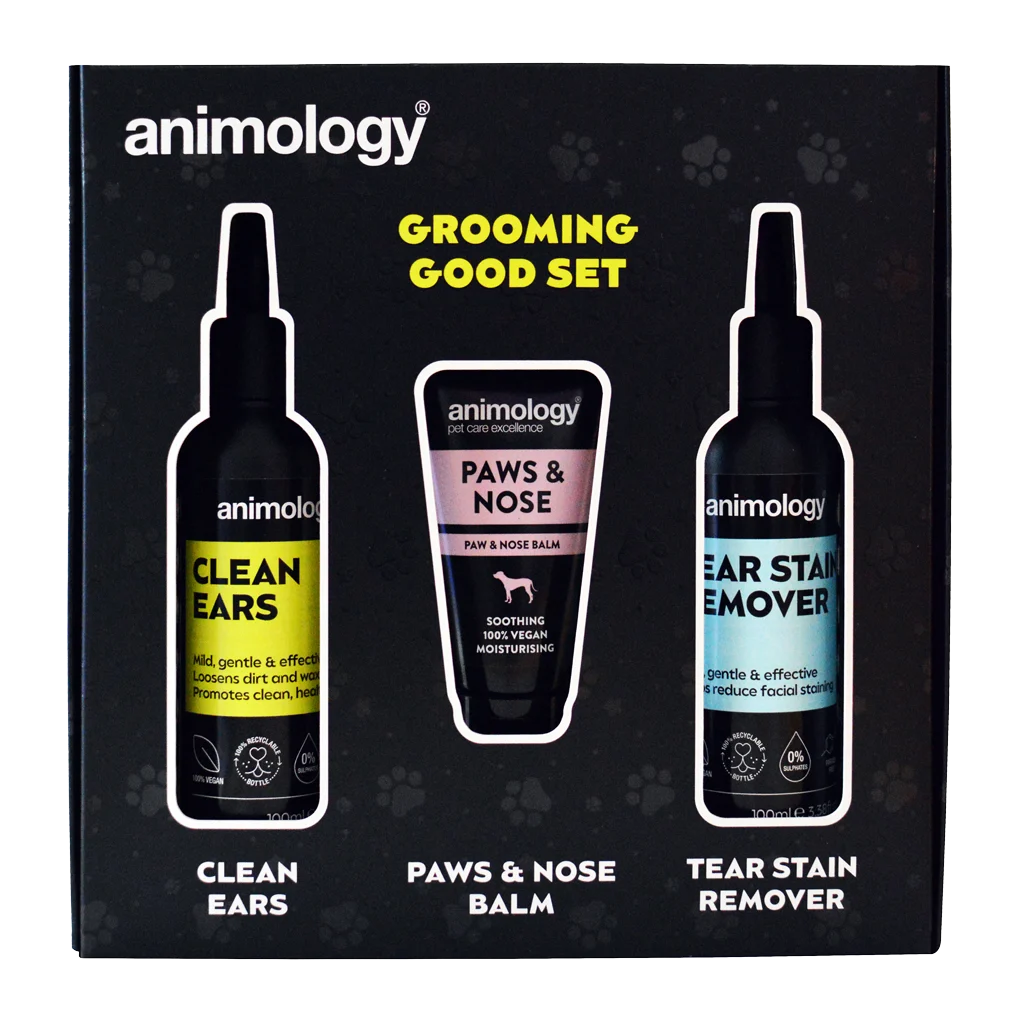 Coffret de soins pour les oreilles, les yeux, les coussinets et la truffe du chien, 3 produits – Animology Grooming Good Set – Image 1