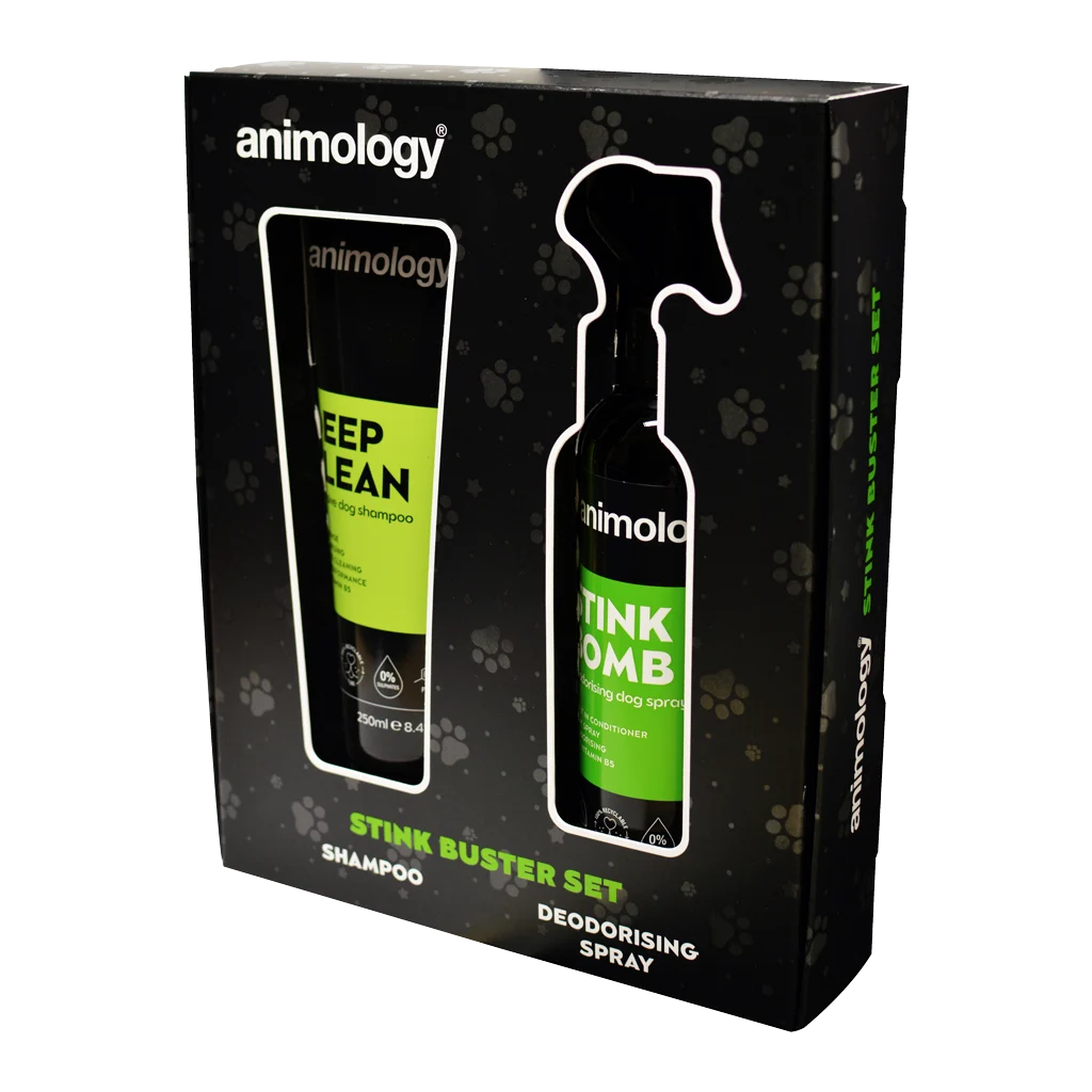 Kit de soin du pelage pour chiens avec shampooing et spray désodorisant, 2 produits – Animology Stink Buster Set – Image 2