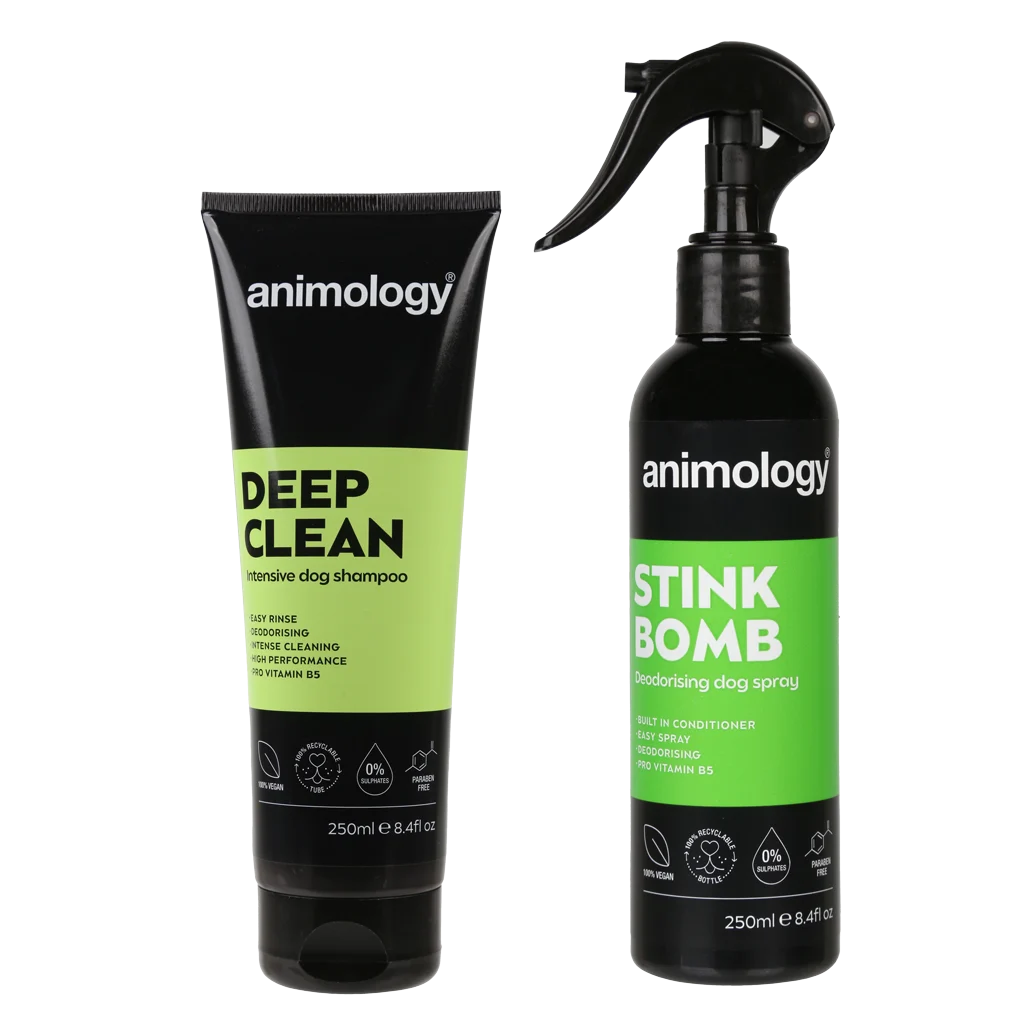 Kit de soin du pelage pour chiens avec shampooing et spray désodorisant, 2 produits – Animology Stink Buster Set – Image 3
