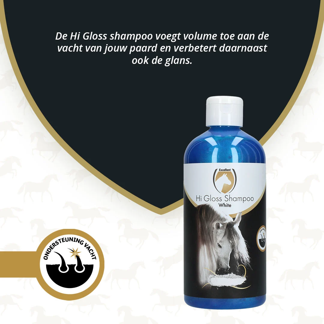 Shampooing pour chevaux pour raviver la couleur et faire briller la robe, 500 ml – Excellent Horse Hi Gloss Shampoo White – Image 2
