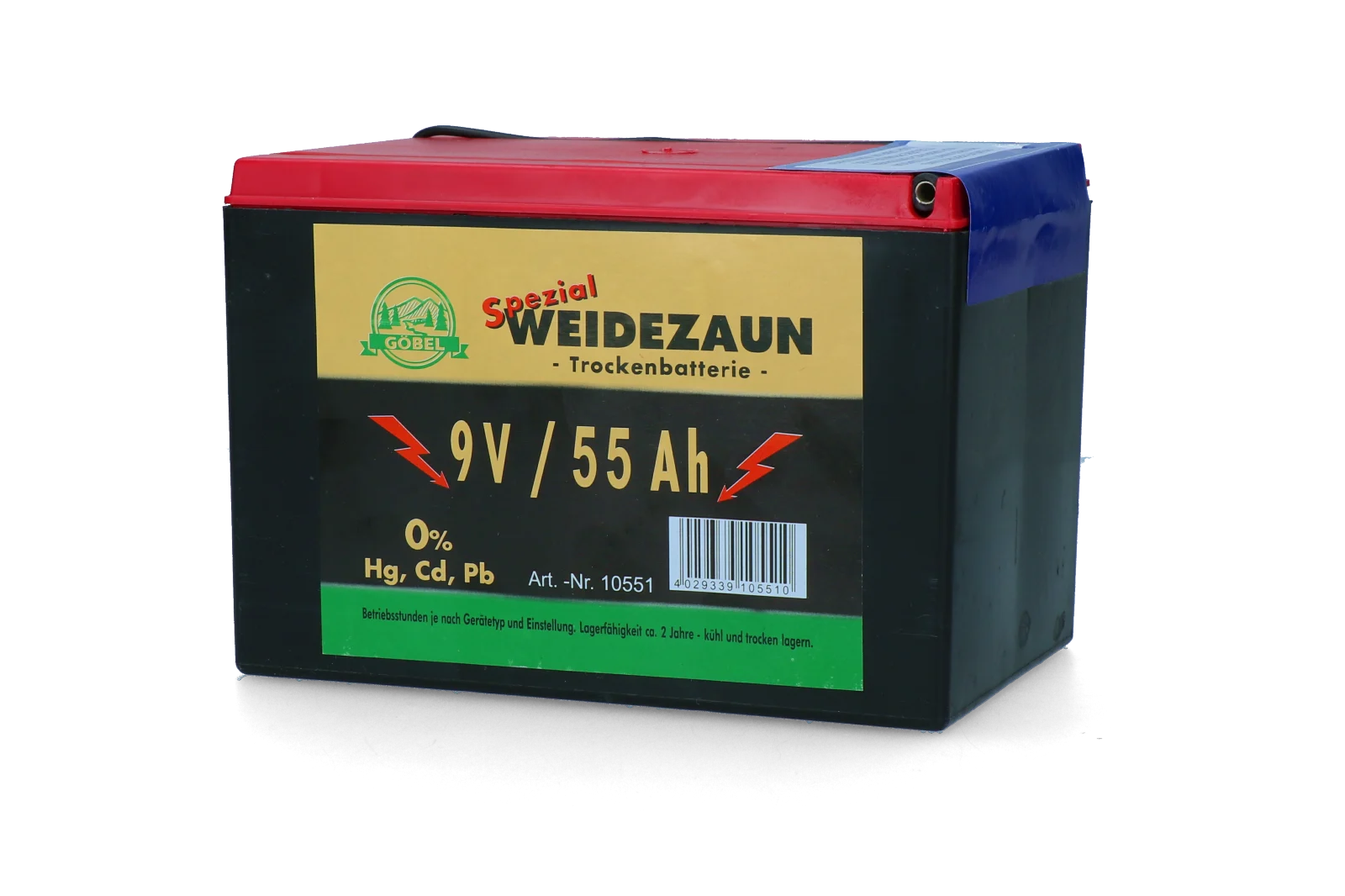 Pile pour électrificateur de clôture électrique 9 V, 55 Ah, 11,5 x 16,5 x 11,2 cm – ZoneGuard EG super – Image 1