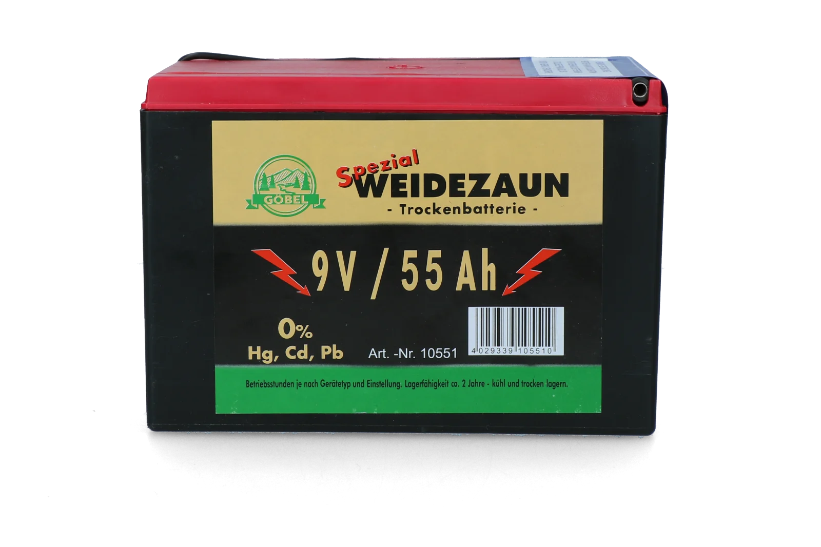 Pile pour électrificateur de clôture électrique 9 V, 55 Ah, 11,5 x 16,5 x 11,2 cm – ZoneGuard EG super – Image 3