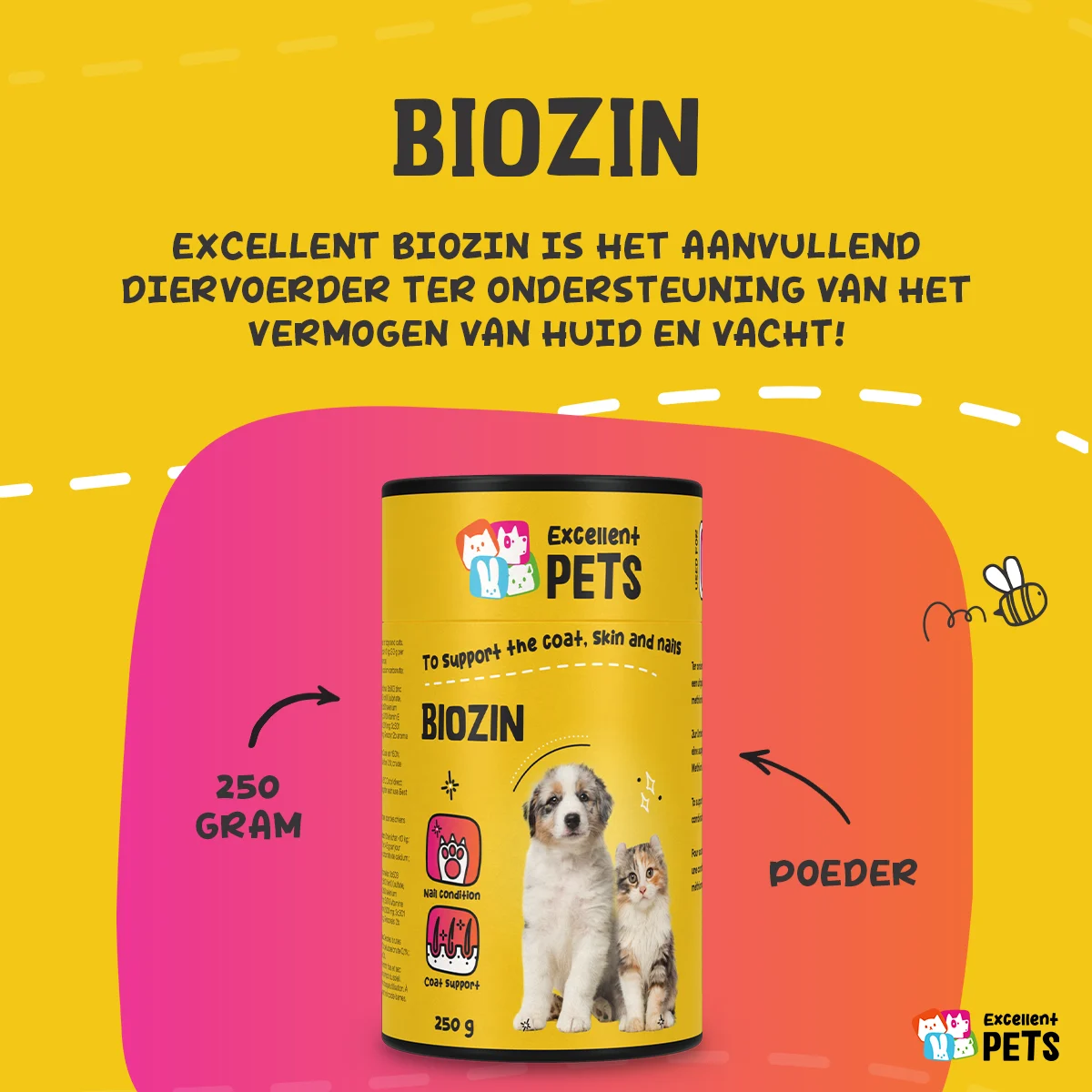 Complément pour le pelage des chiens et des chats à la biotine, 250 g – Excellent Pets Biozin – Image 2