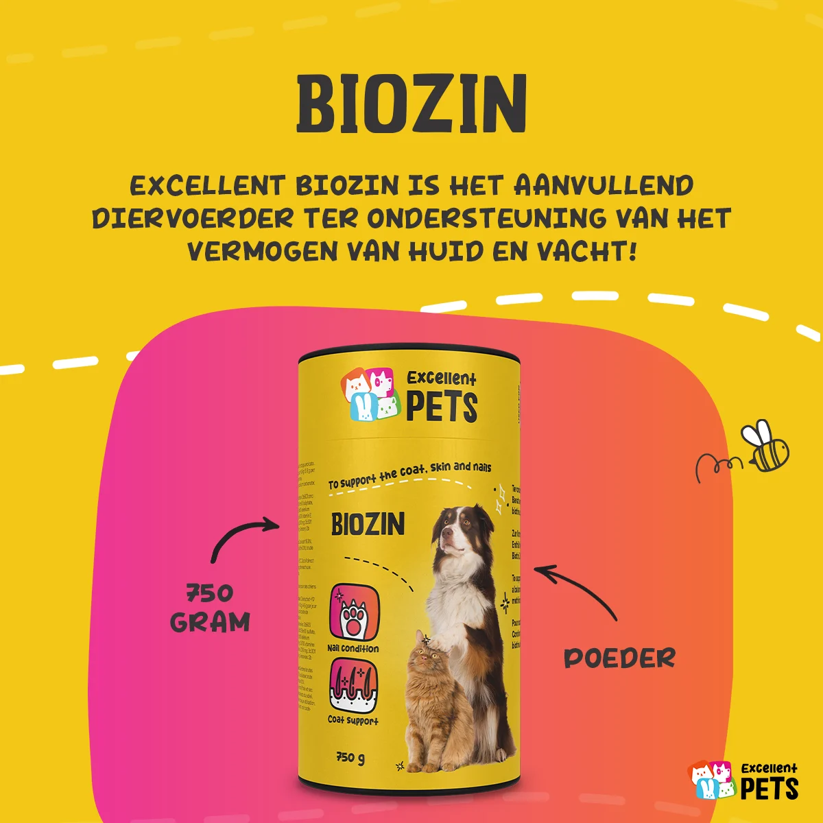 Complément pour le pelage des chiens et des chats, à la biotine, 750 g – Excellent Pets Biozin – Image 2