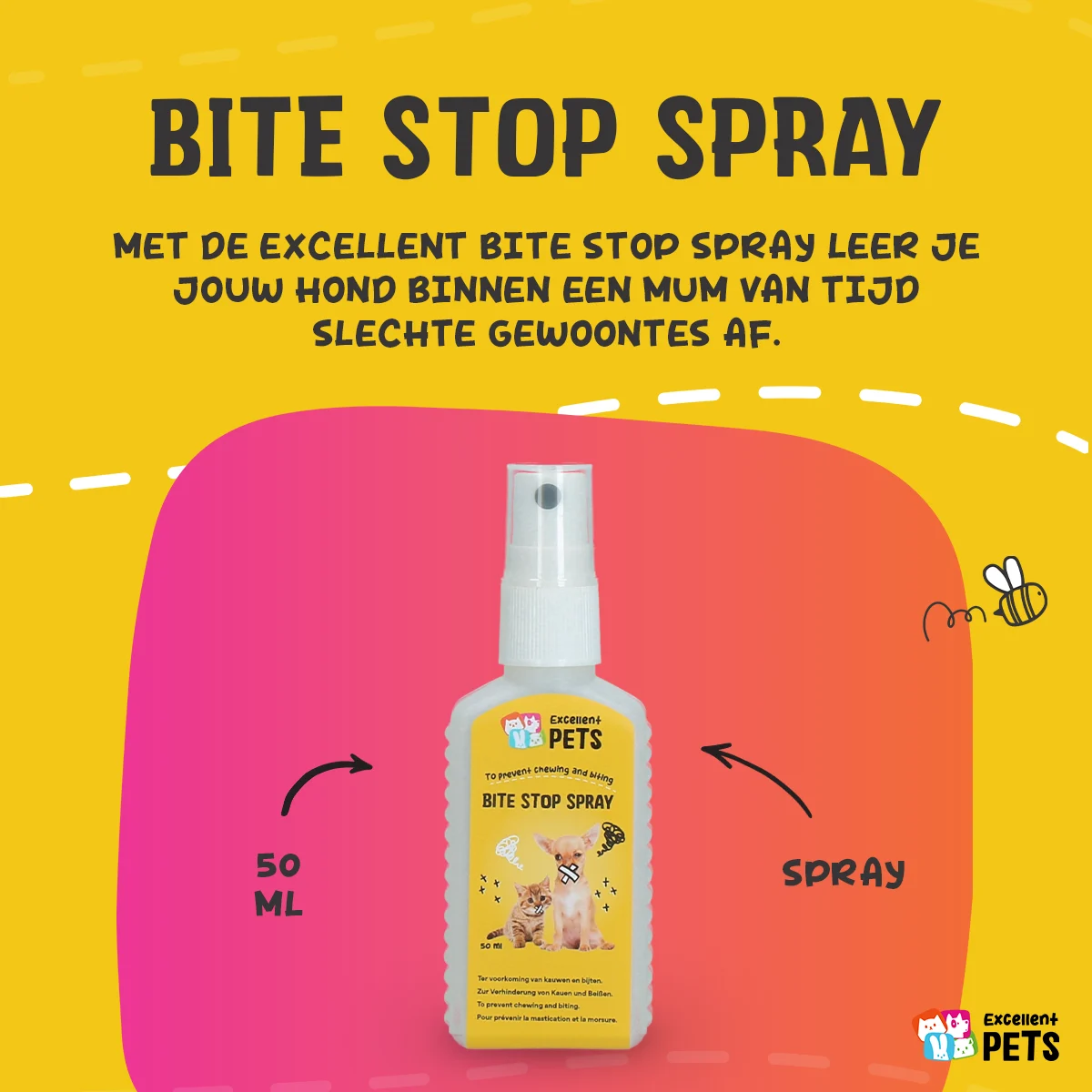 Spray anti mordillement pour chiens et chats au goût amer, 50 ml – Excellent Pets Bite Stop Spray – Image 3