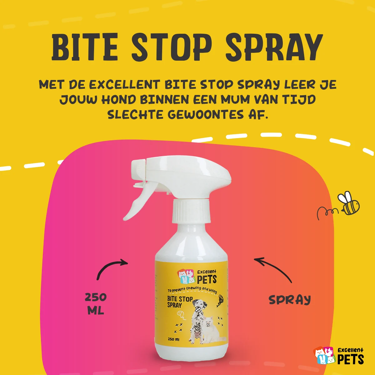 Spray anti mordillement pour chiens et chats à la substance amère, 250 ml – Excellent Pets Bite Stop Spray – Image 3