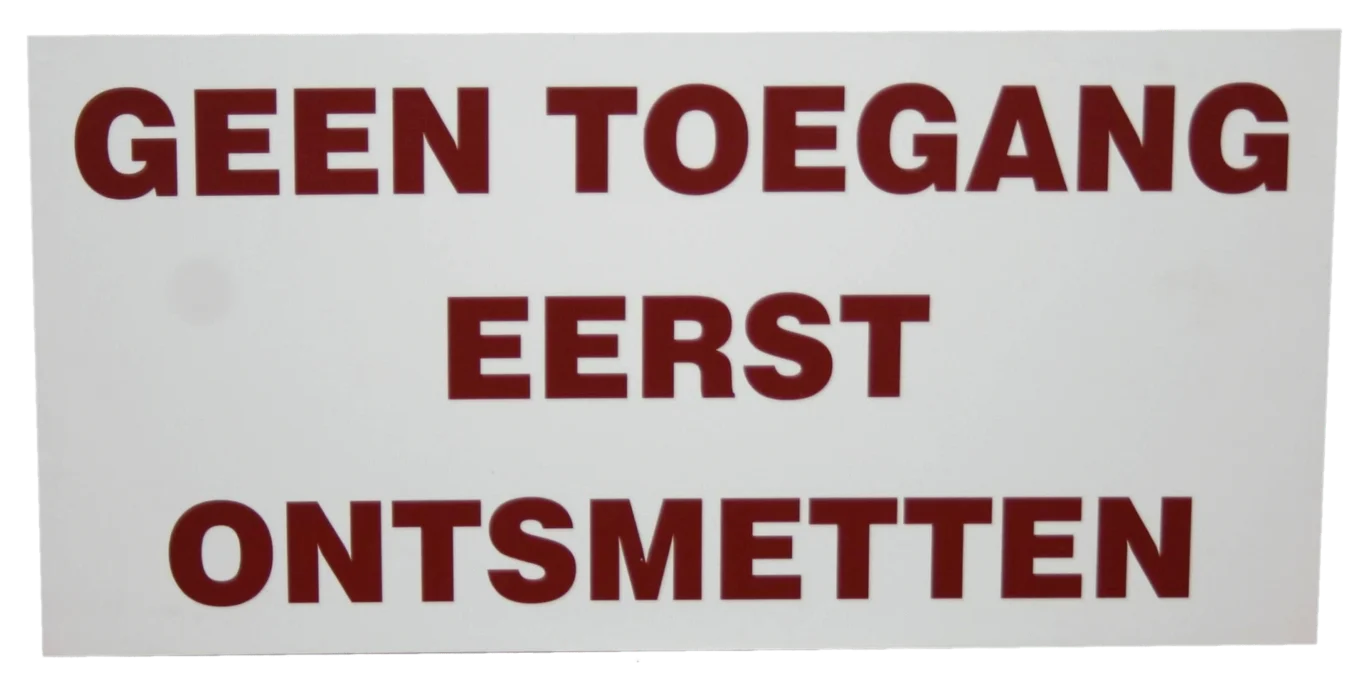 BORD0001.png Panneau d’instruction Accès interdit, désinfection obligatoire avant d’entrer, 20 x 40 cm – Image 1