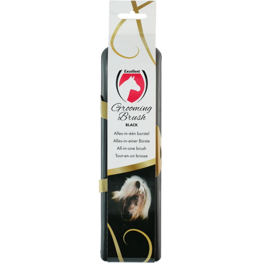 BORS0004F.png Brosse pour chevaux L pour l’entretien de la robe, 23 x 6,5 x 3 cm, noire – Excellent Horse Grooming Brush – Image 1