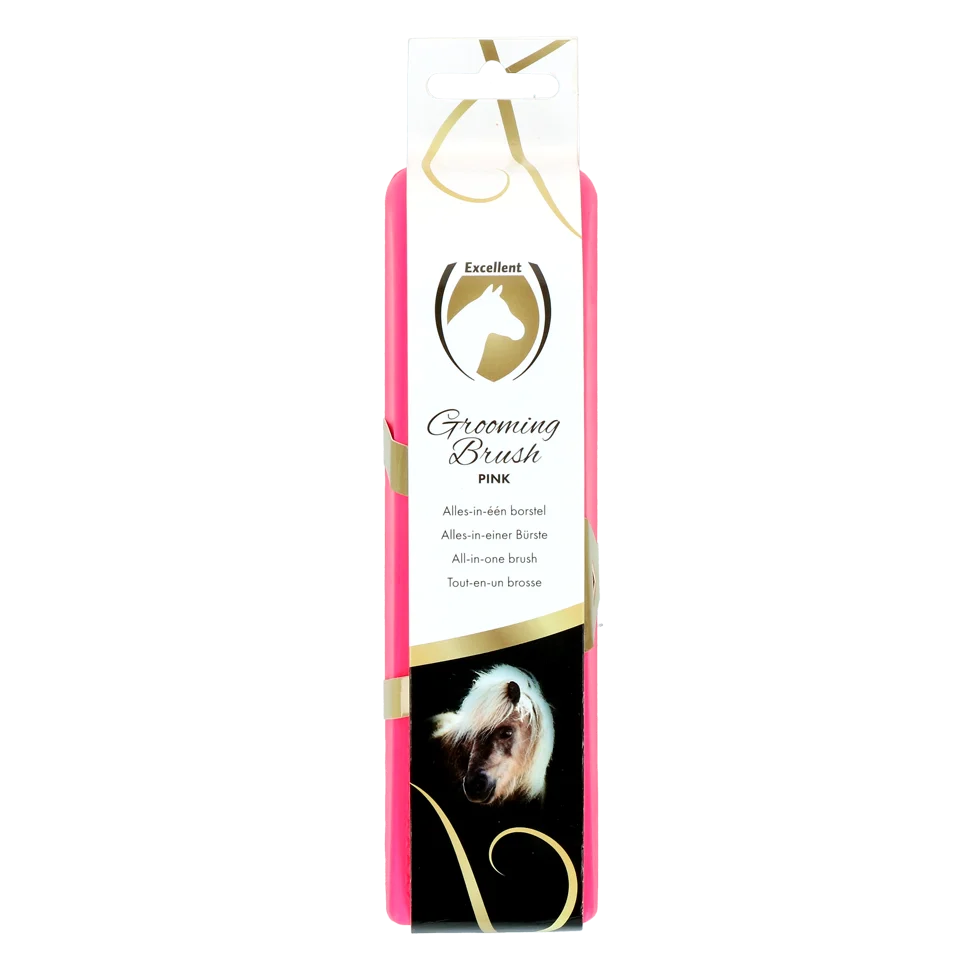 BORS0004G.png Brosse M pour l’entretien de la robe du cheval, 17,5 x 5 x 2 cm, rose – Excellent Horse Grooming Brush – Image 1