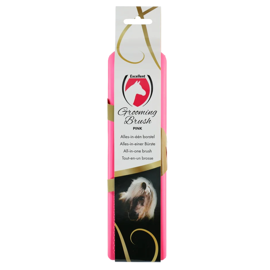 BORS0004H.png Brosse pour laver et masser les chevaux, rose, L, 23 x 6,5 x 3 cm – Excellent Horse Grooming Brush – Image 1