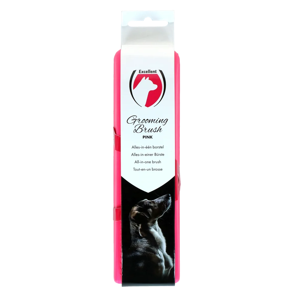 Brosse de lavage et de massage pour chien, taille Medium, rose, 17,5 cm – Excellent Pets Grooming Brush – Image 1