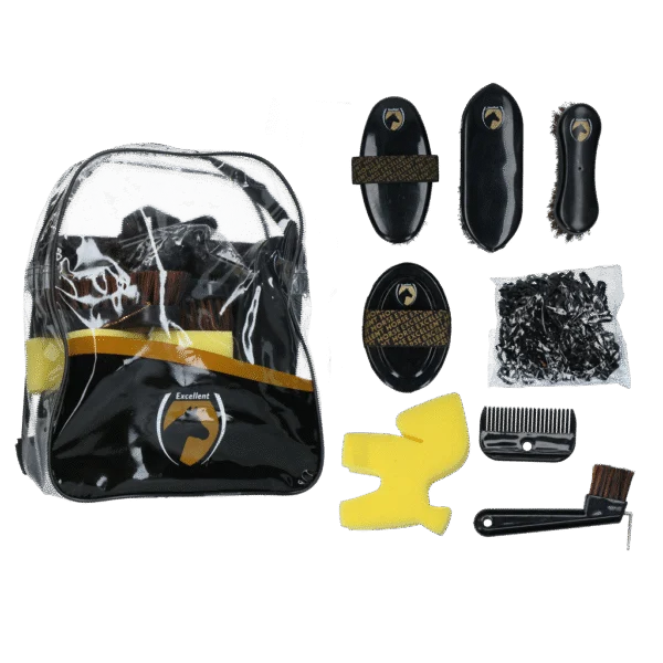 Kit de pansage pour jeunes cavaliers avec sac à dos, 200 élastiques – Excellent Horse Grooming Set Junior