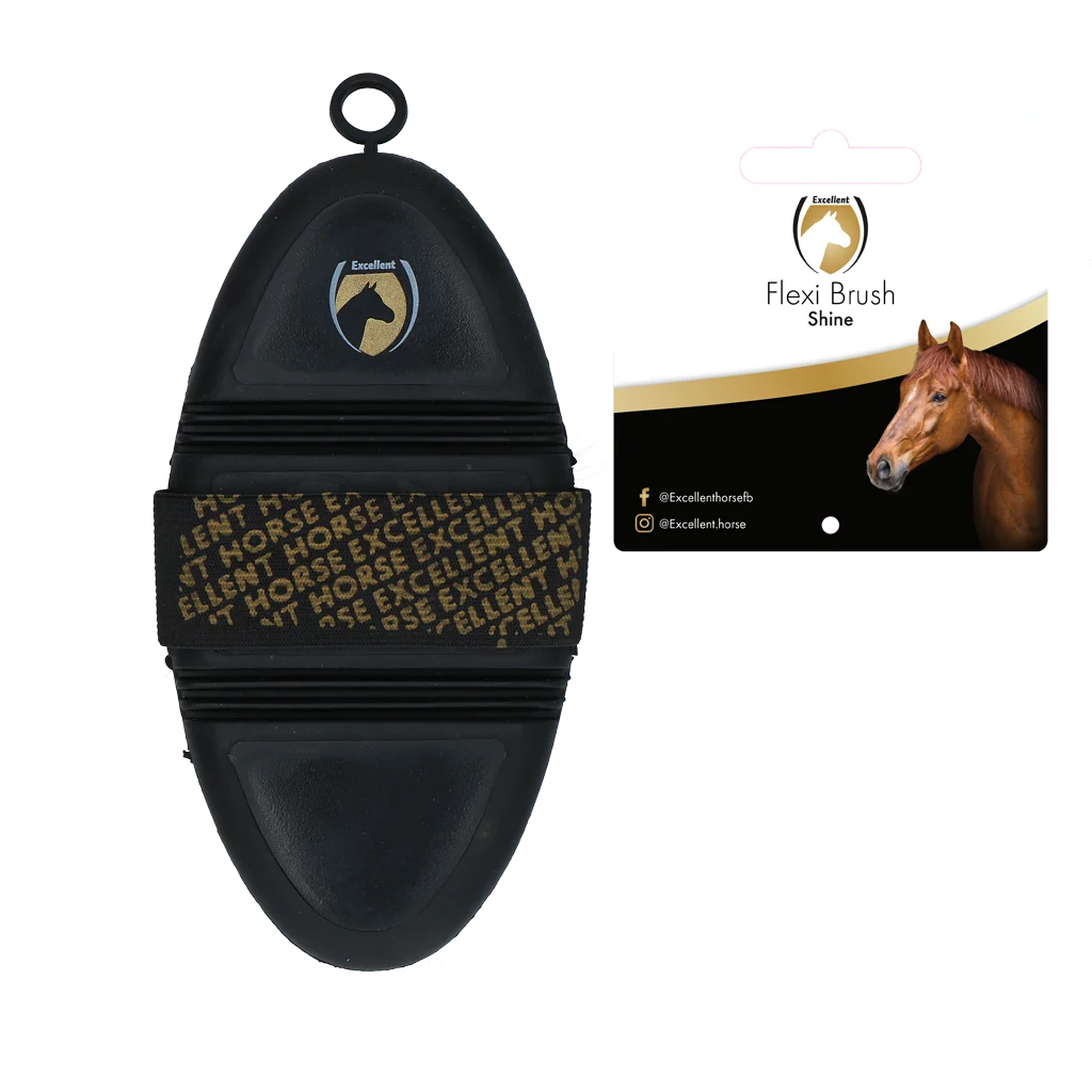 Brosse douce pour chevaux en poils de chèvre avec face supérieure flexible – Excellent Horse Flexi Brush Shine – Image 2