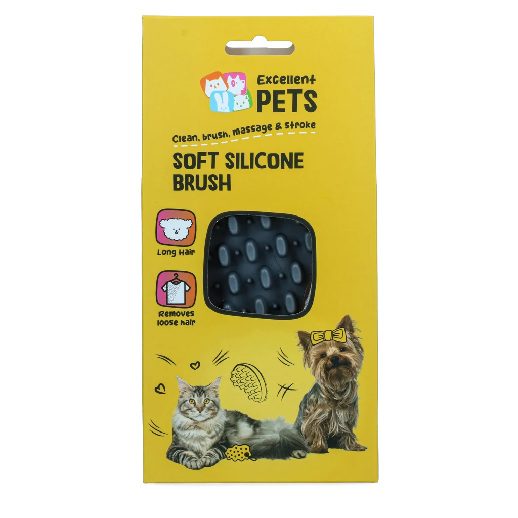 Brosse en silicone pour chien à poils longs, 12 x 6,5 x 2,5 cm – Excellent Pets Soft Silicone Brush – Image 1