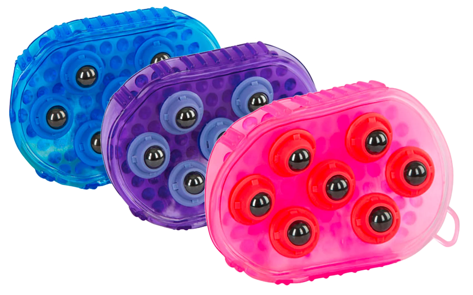 Brosse de massage pour chevaux avec 7 rouleaux en acier inoxydable, violette, 16 x 10 cm – Image 1