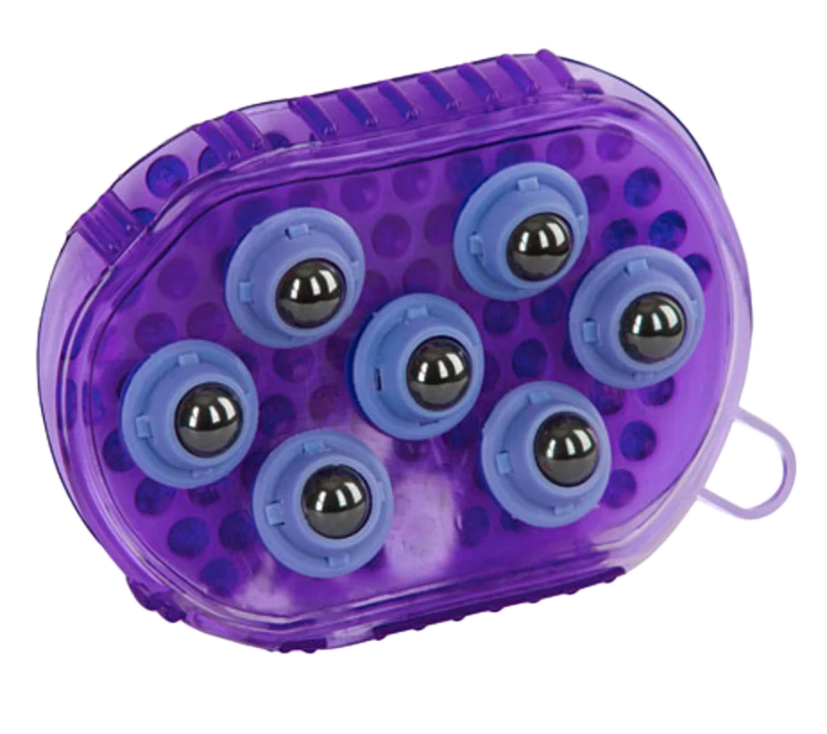 Brosse de massage pour chevaux avec 7 rouleaux en acier inoxydable, violette, 16 x 10 cm – Image 3