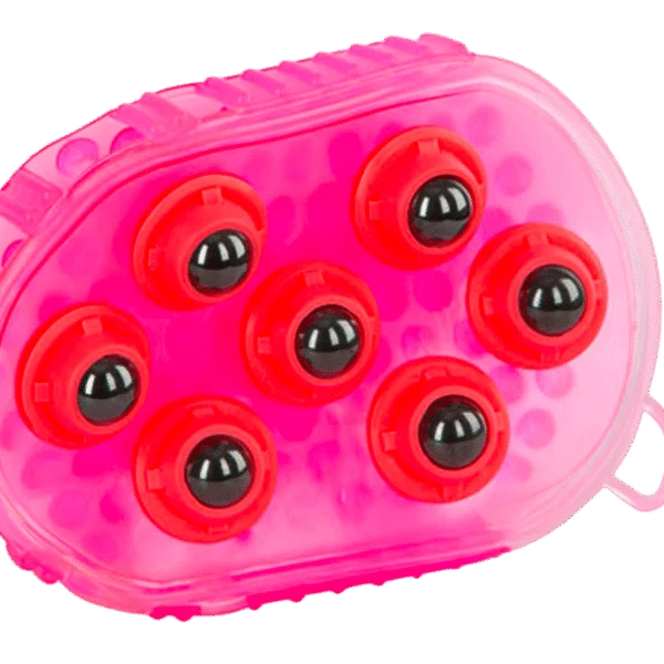 Brosse de massage pour chevaux avec 7 rouleaux en acier inoxydable, rose, 16 x 10 cm