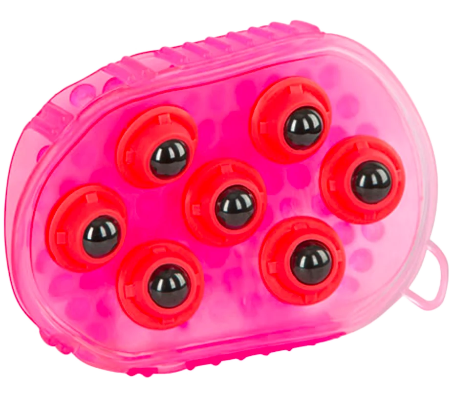 Brosse de massage pour chevaux avec 7 rouleaux en acier inoxydable, rose, 16 x 10 cm – Image 1