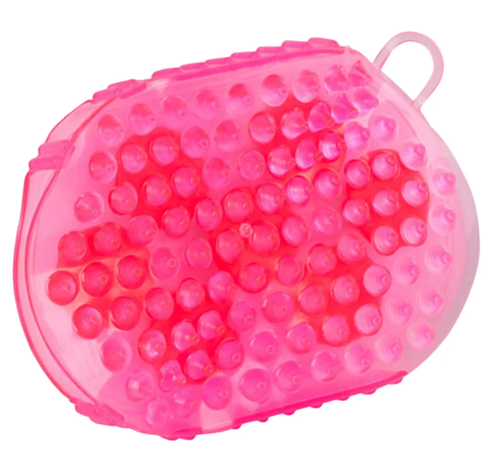 Brosse de massage pour chevaux avec 7 rouleaux en acier inoxydable, rose, 16 x 10 cm – Image 3