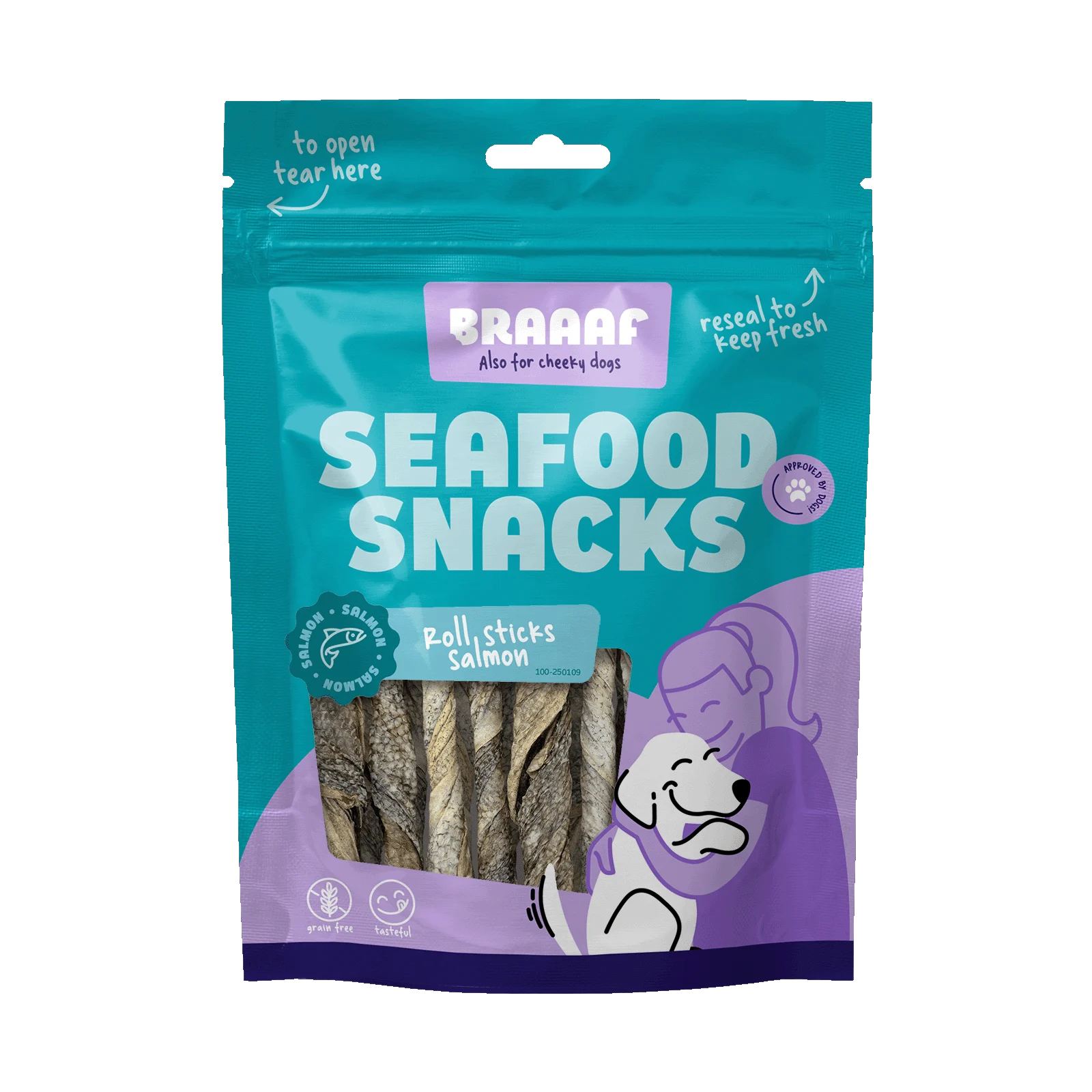 Bâtonnets à mâcher au saumon séché à l’air, 12 cm – Braaaf Seafood Zalm Roll Sticks – Image 1