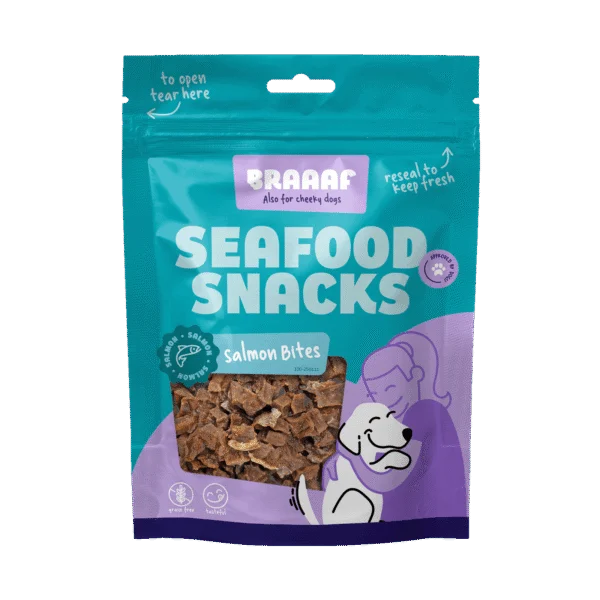 Bouchées de saumon pour chiens, séchées à l’air – Braaaf Seafood Zalm Bites