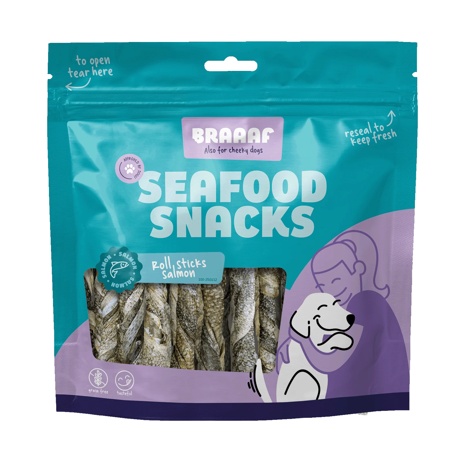 Bâtonnets à mâcher au saumon séché à l’air, 12 cm, 175 g – Braaaf Seafood Zalm Roll Sticks – Image 1