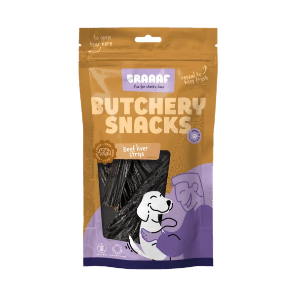 Friandise pour chien au foie de bœuf en lamelles, 150 g – Braaaf Butchery