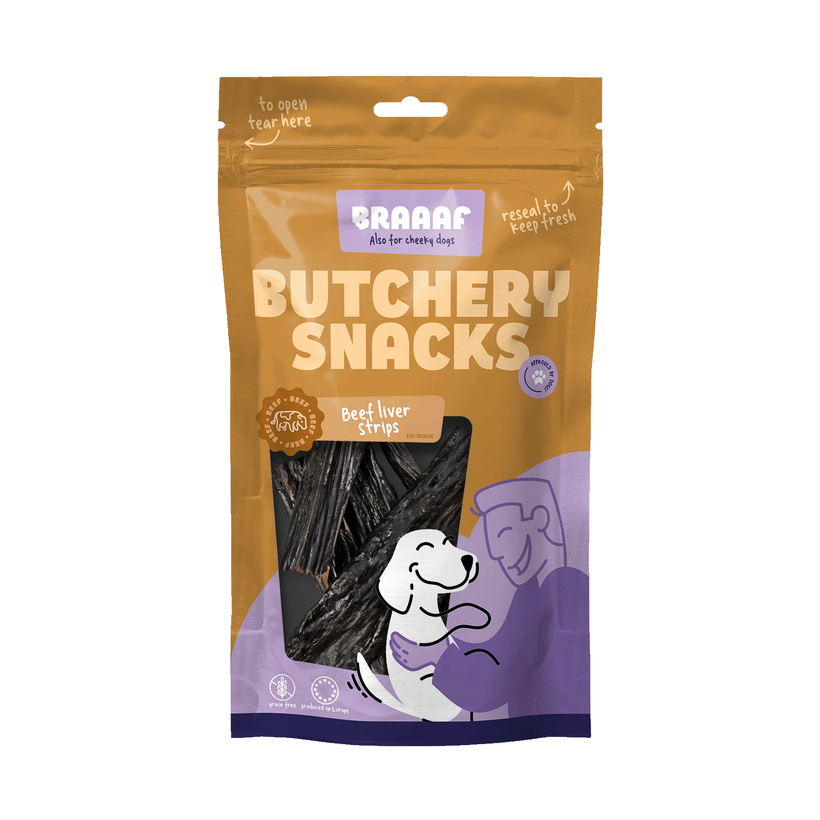 BRAA300036.png Friandise pour chien au foie de bœuf en lamelles, 150 g – Braaaf Butchery – Image 1