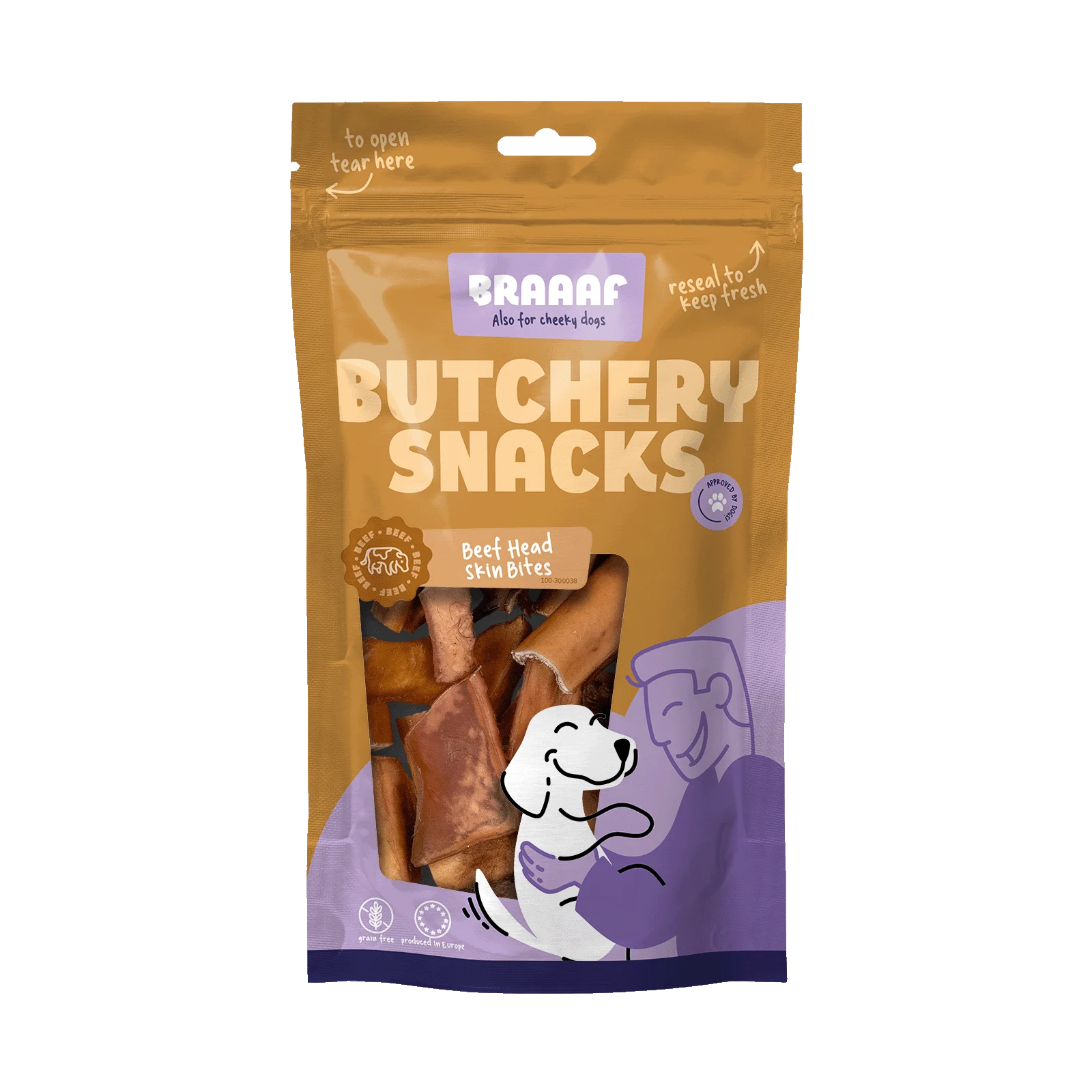 Friandise à mâcher pour chiens en morceaux de peau de tête de bœuf, 150 g – Braaaf Butchery – Image 1