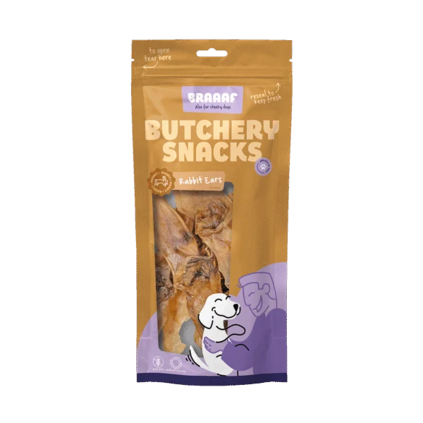 Friandise à mâcher pour chiens à base d’oreilles de lapin, 80 g – Braaaf Butchery