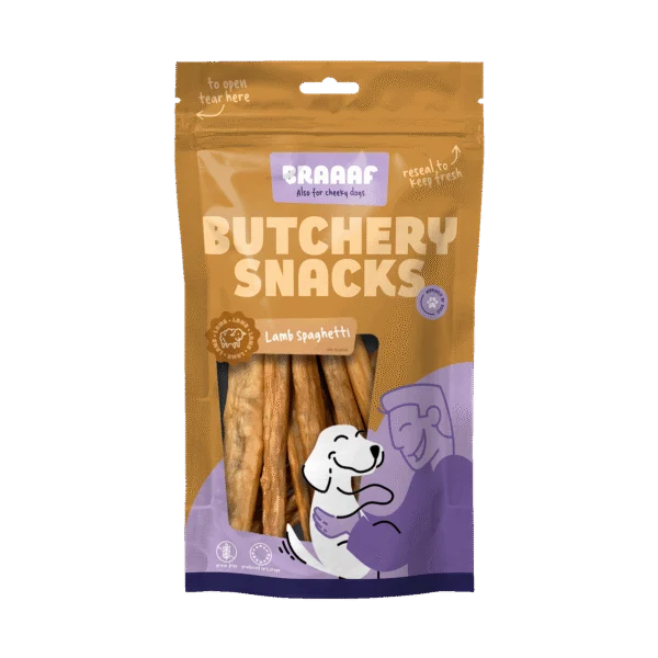 Friandise pour chien spaghetti d’agneau, 85 g – Braaaf Butchery