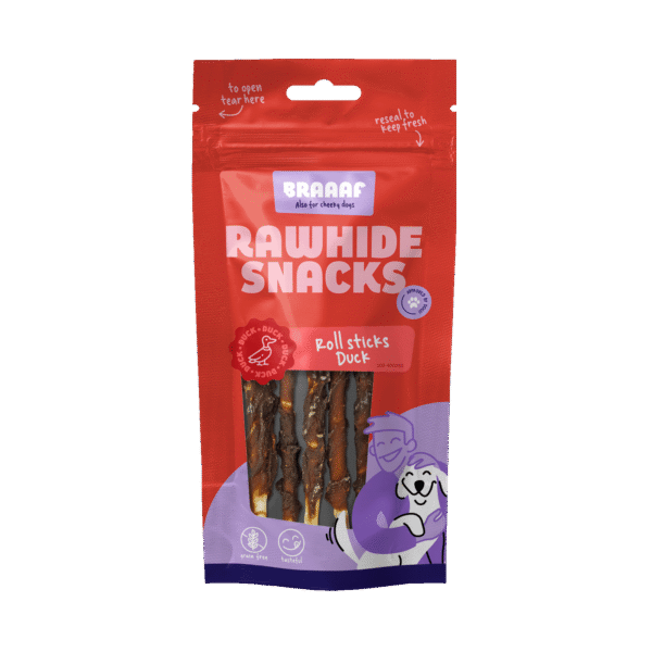 Bâtonnets à mâcher au canard, 8 pièces – Braaaf Rawhide Roll Sticks