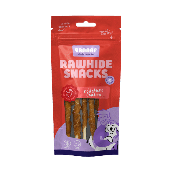 Bâtonnets à mâcher au poulet, 8 pièces – Braaaf Rawhide Roll Sticks