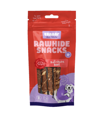 Bâtonnets à mâcher au bœuf et au poisson, 8 pièces – Braaaf Rawhide Roll Sticks