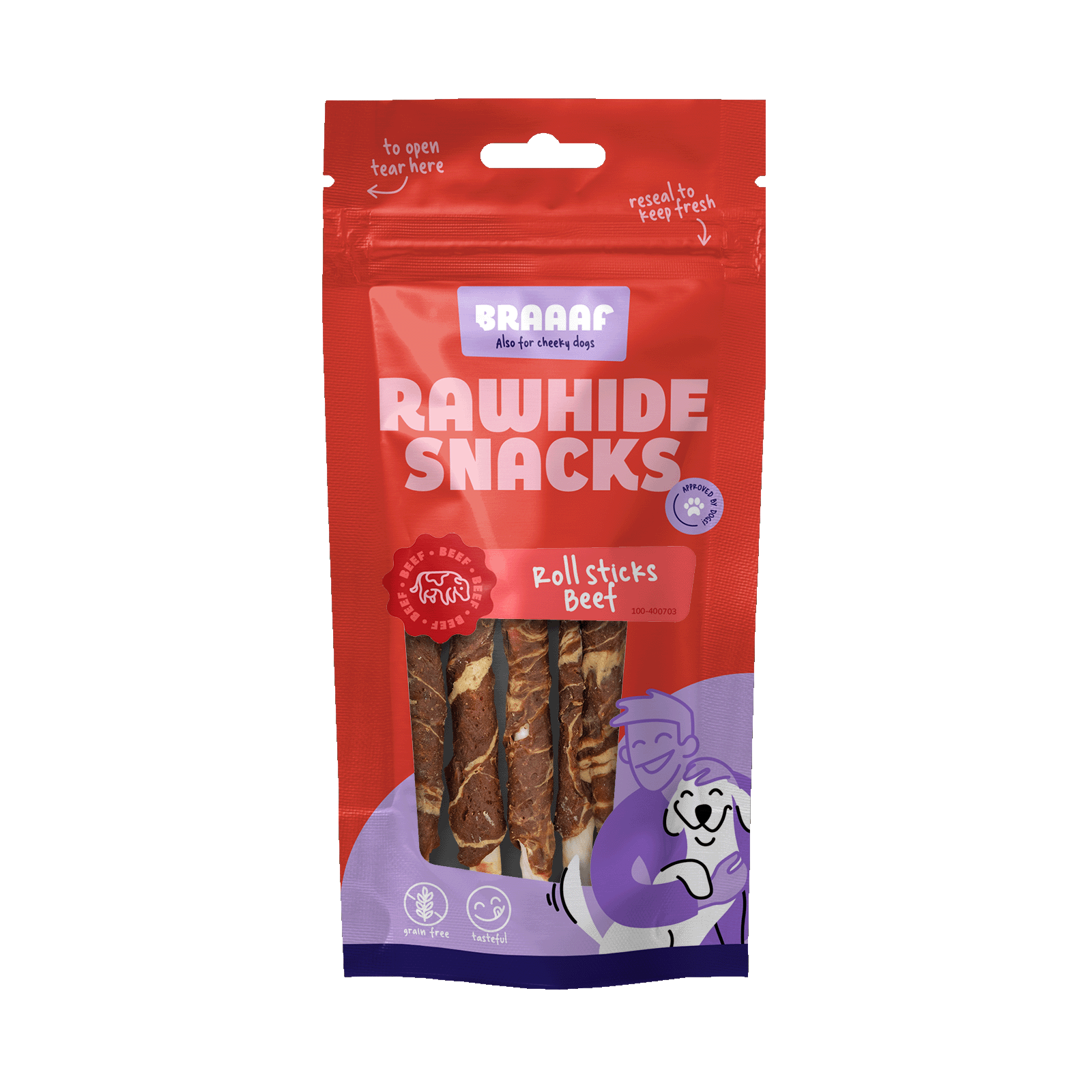 Kauwstaafjes met Rund en Vis, 8 Stuks – Braaaf Rawhide Roll Sticks Bâtonnets à mâcher au bœuf et au poisson, 8 pièces – Braaaf Rawhide Roll Sticks