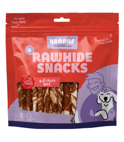 Bâtonnets à mâcher au bœuf et au poisson, 25 pièces – Braaaf Rawhide Roll Sticks