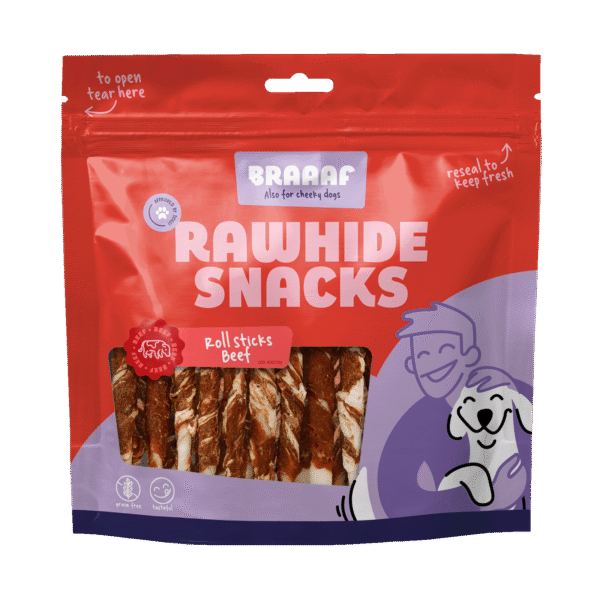 Bâtonnets à mâcher au bœuf et au poisson, 25 pièces – Braaaf Rawhide Roll Sticks
