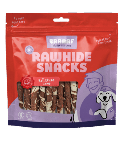 Bâtonnets à mâcher à l’agneau et au poisson, 25 pièces – Braaaf Rawhide Roll Sticks