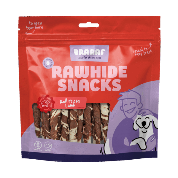 Bâtonnets à mâcher à l’agneau et au poisson, 25 pièces – Braaaf Rawhide Roll Sticks