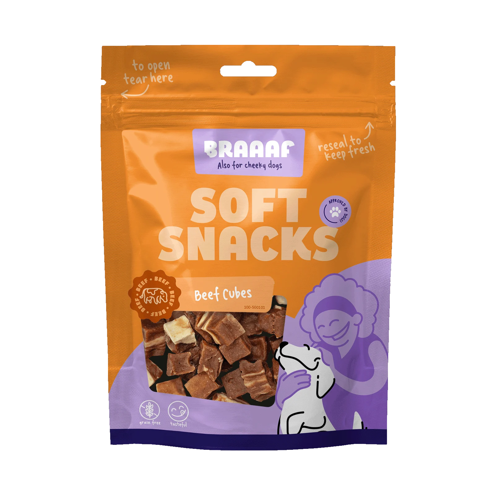 Friandises pour chien en cubes au bœuf et au poisson, sans céréales, 85 g – Braaaf Soft Snack Cubes – Image 1