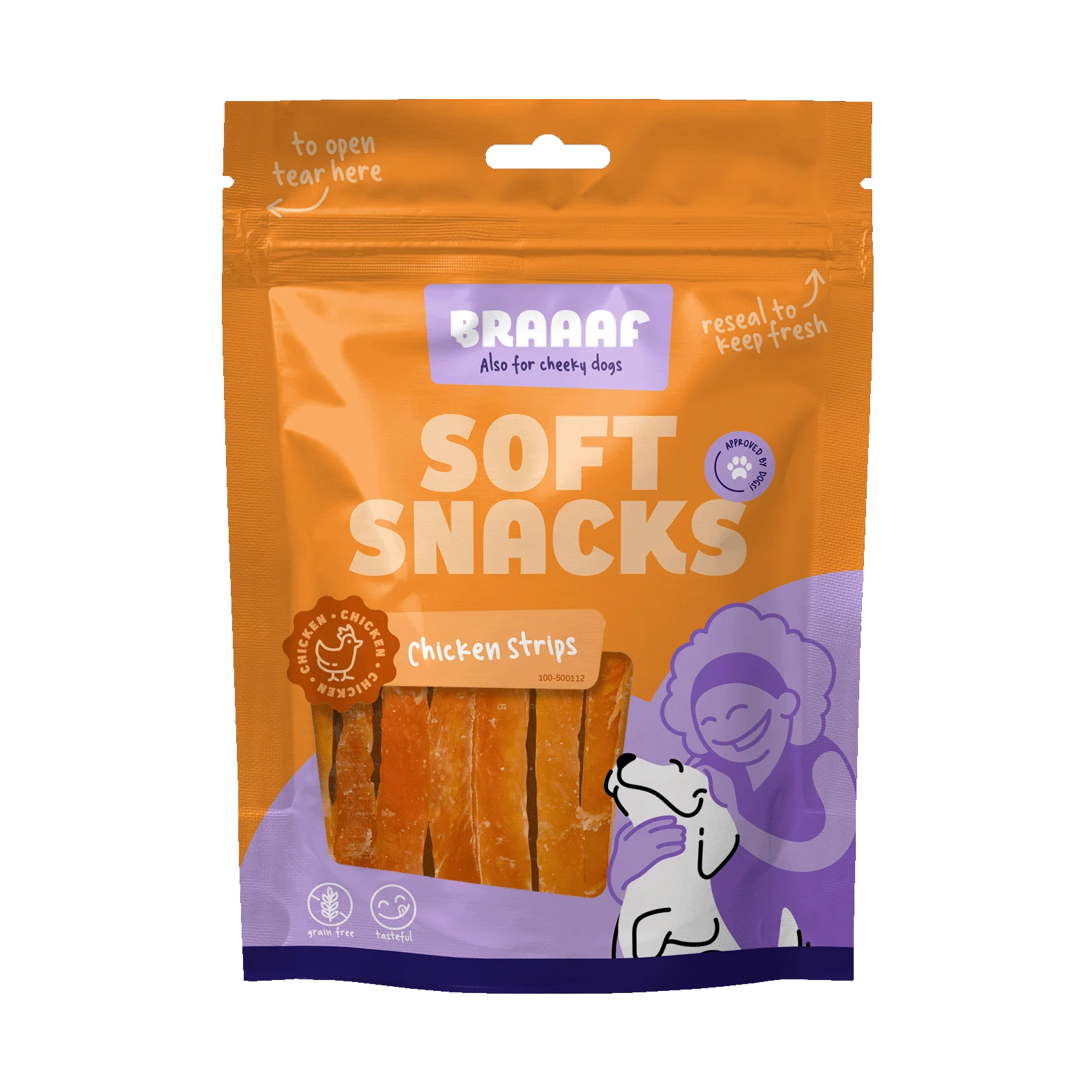 Lamelles pour chien au poulet, sans céréales, 85 g – Braaaf Soft Snack Lamelles de poulet – Image 1