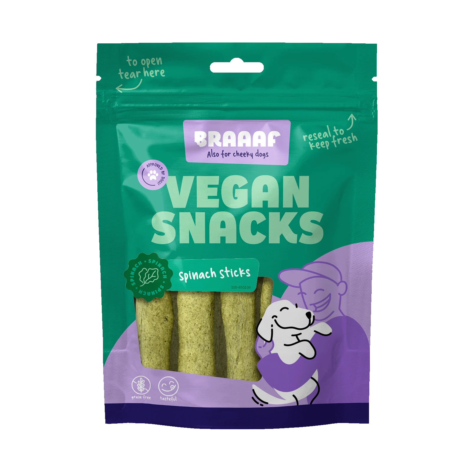 Friandise pour chien aux épinards, bâtonnet de 12 cm – Braaaf Vegan Snack Spinazie Stick – Image 1