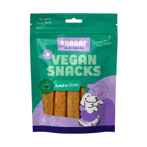 Friandise vegan pour chien à la citrouille, 12 cm – Bâtonnet snack vegan Braaaf à la citrouille