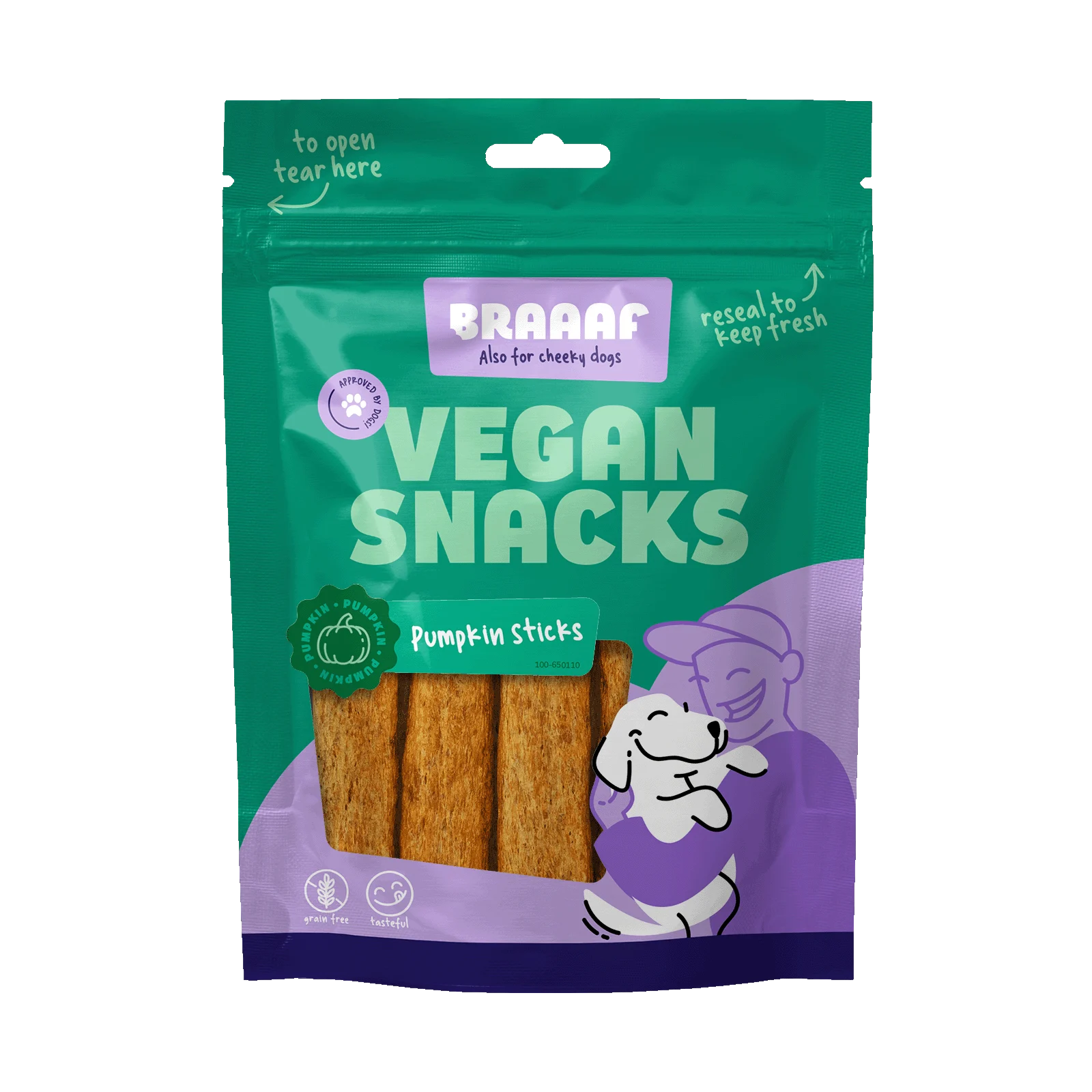 BRAA650110.png Friandise vegan pour chien à la citrouille, 12 cm – Bâtonnet snack vegan Braaaf à la citrouille – Image 1