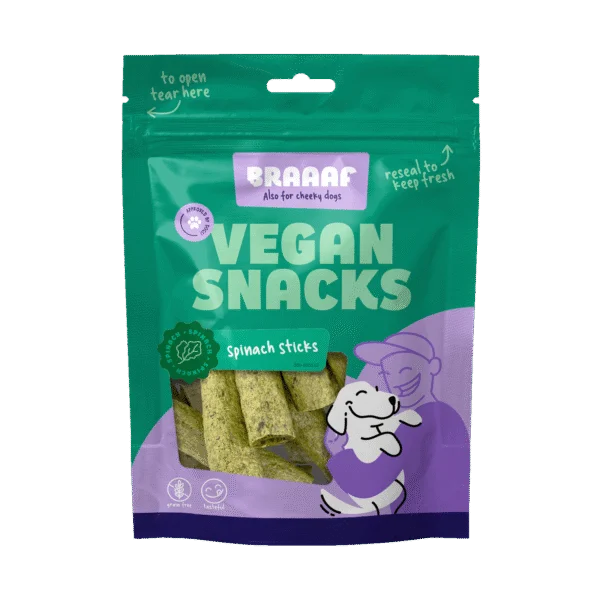 Friandise pour chien aux épinards, bâtonnet de 6 cm – Bâtonnet snack vegan Braaaf aux épinards