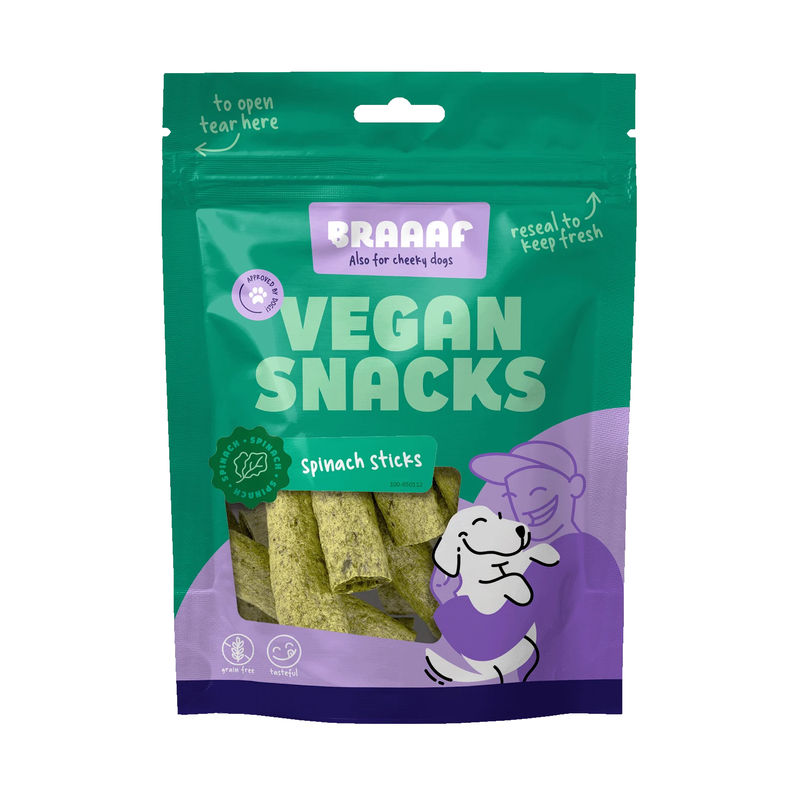 BRAA650112.png Friandise pour chien aux épinards, bâtonnet de 6 cm – Bâtonnet snack vegan Braaaf aux épinards – Image 1