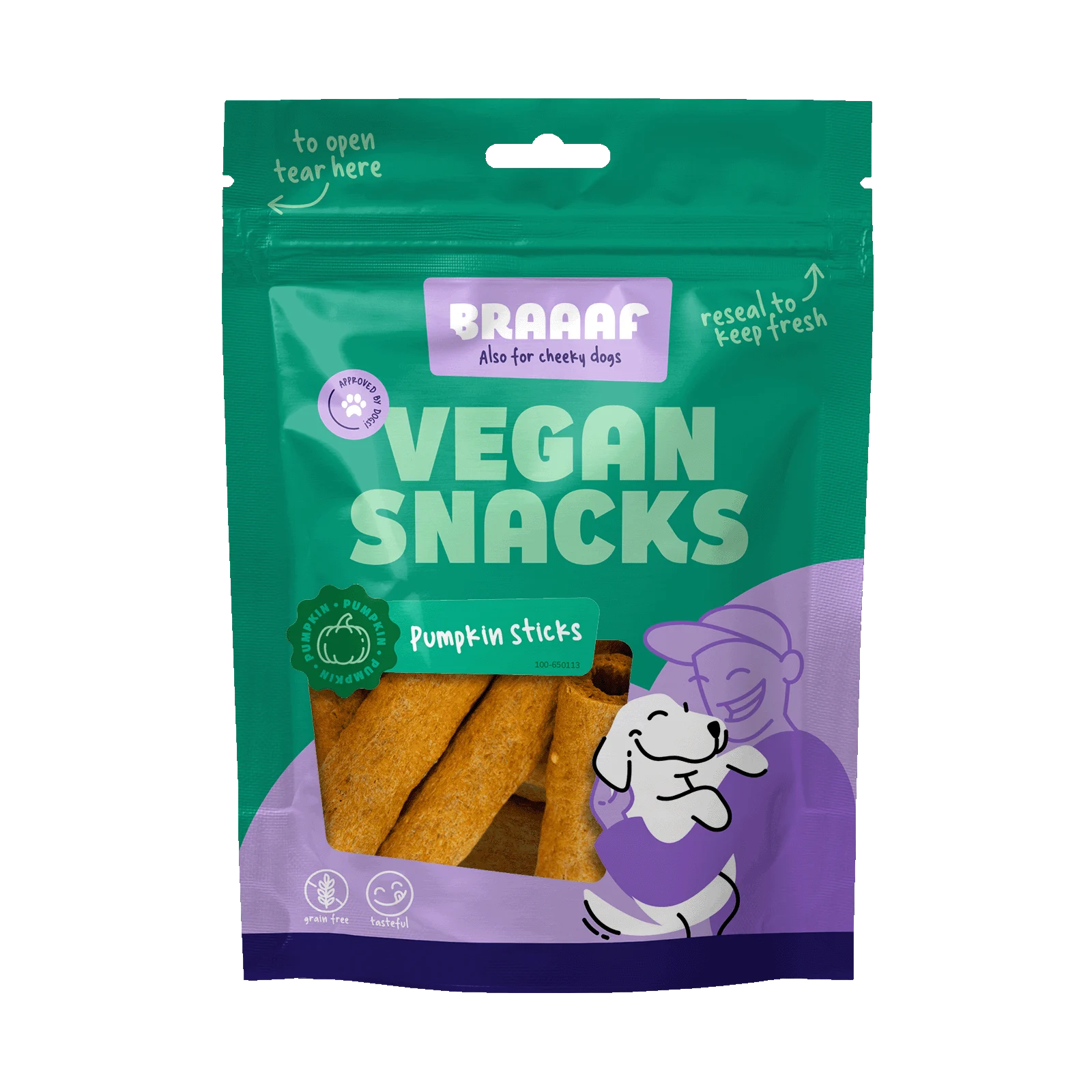 Friandise pour chien à la citrouille, bâtonnet de 6 cm – Braaaf Vegan Snack Pompoen Stick – Image 1