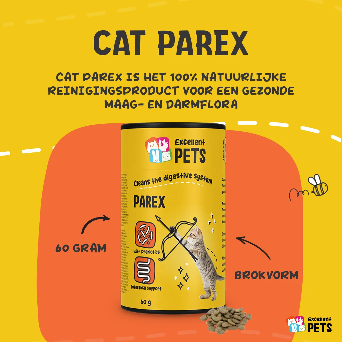 Complément alimentaire pour chat en croquettes avec prébiotiques, 60 g – Excellent Pets Cat Parex – Image 5